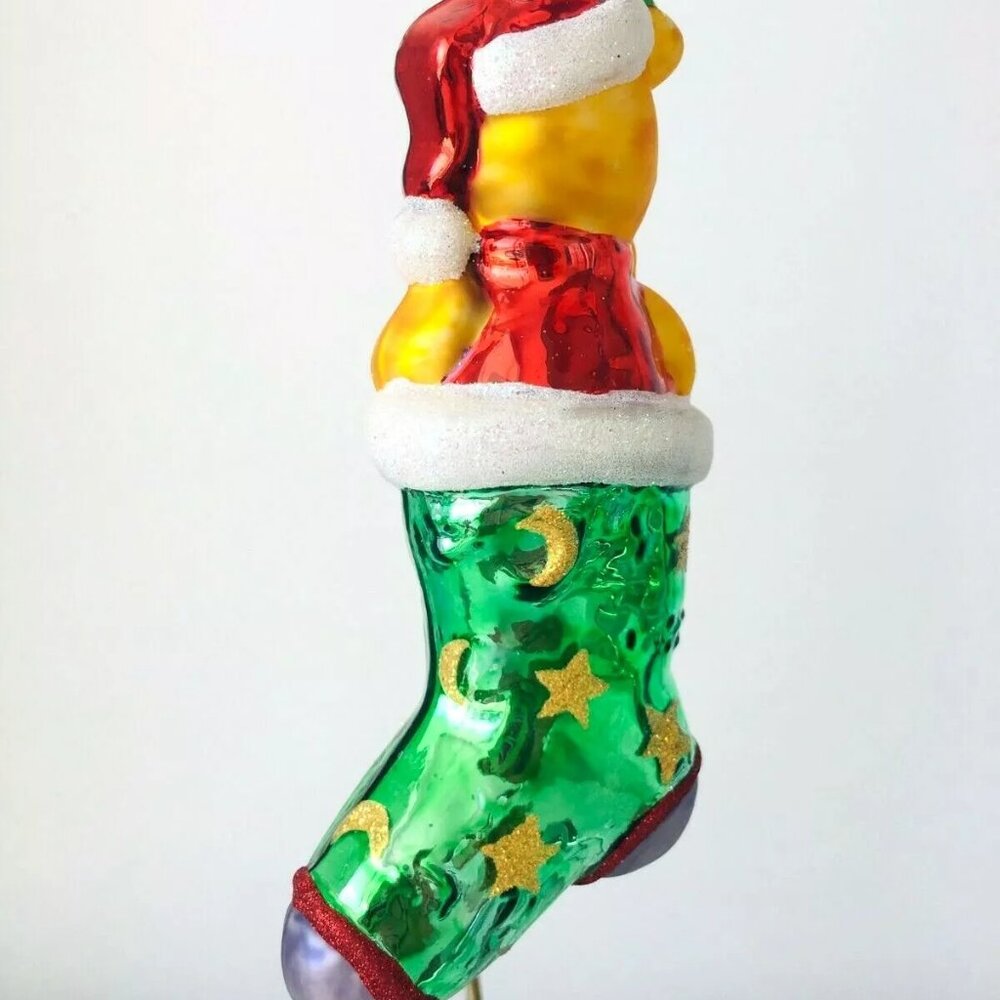 Authentic Christopher Radko Disney WINNIE THE POOH Green Stocking Glass Ornament - Picture 5 of 7